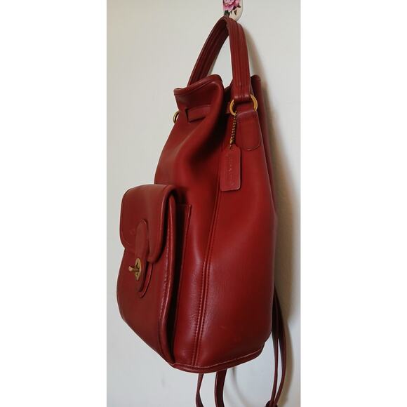 Vintage COACH Brick Red Leather Backpack Purse Brass Hardware - Picture 2 of 7